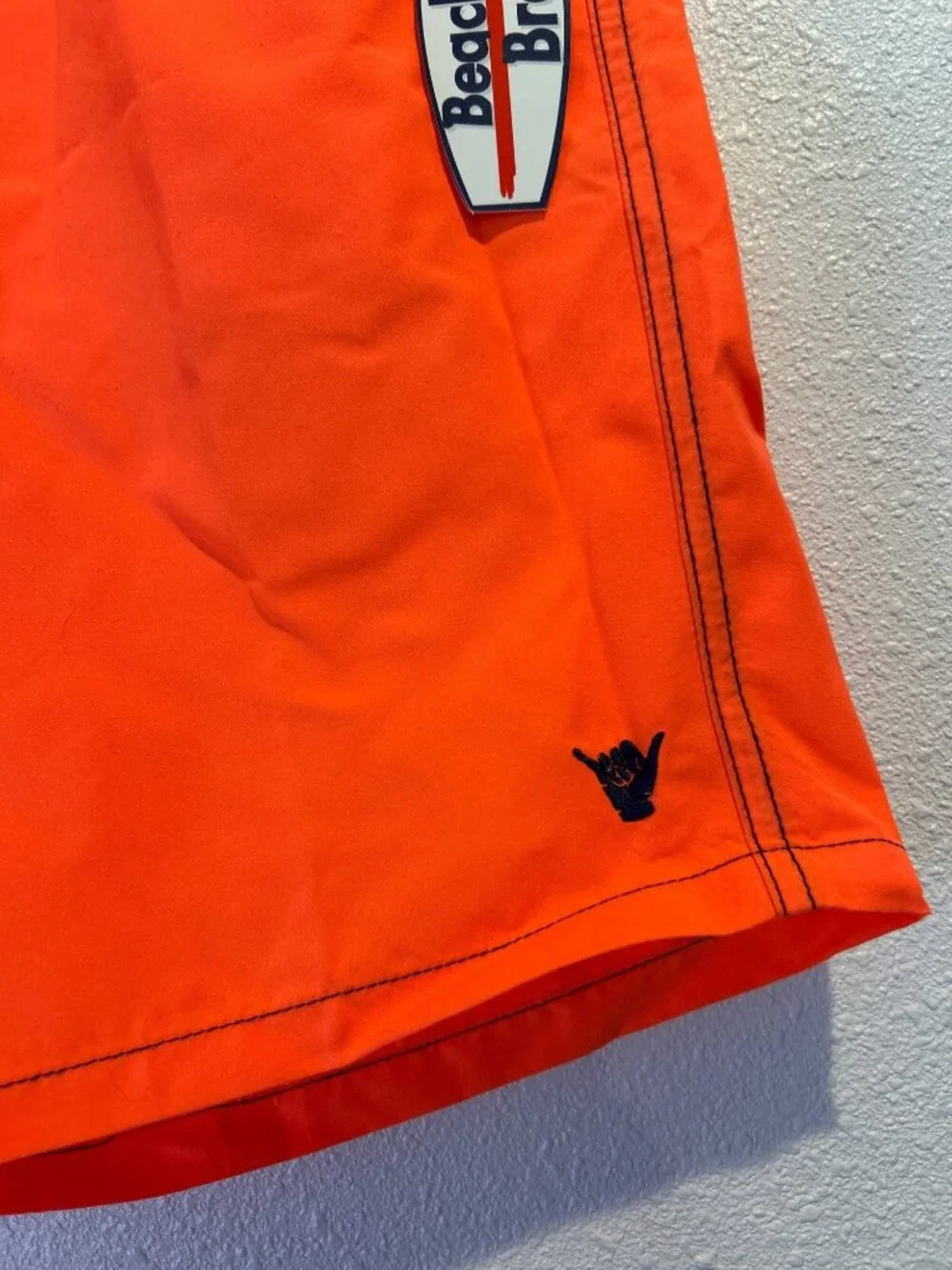 Beach Bros. Men's LARGE  Swim Trunks Brief Lined electric Red Neon Orange